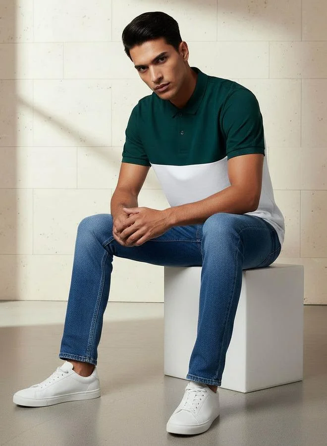 سبلاش فيڤ Men Short Sleeves Colourblock Polo T-shirt